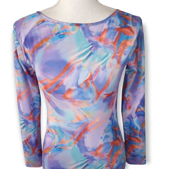 SHEIN PURPLE & BLUE TIE-DYE BODYCON BACKLESS DRESS SZ.M EUC - Picture 6 of 11